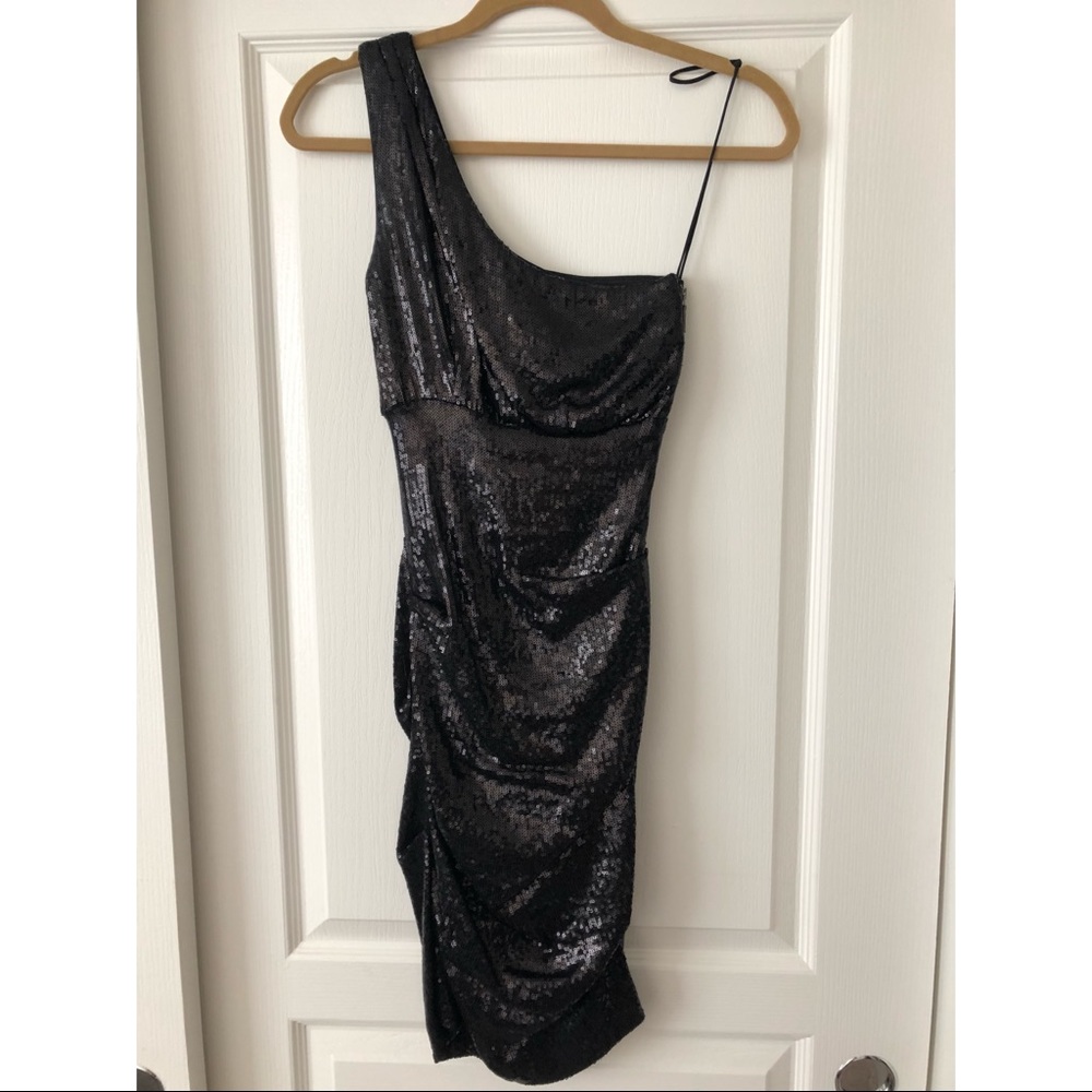 Nicole Miller sequin one shoulder little black dress